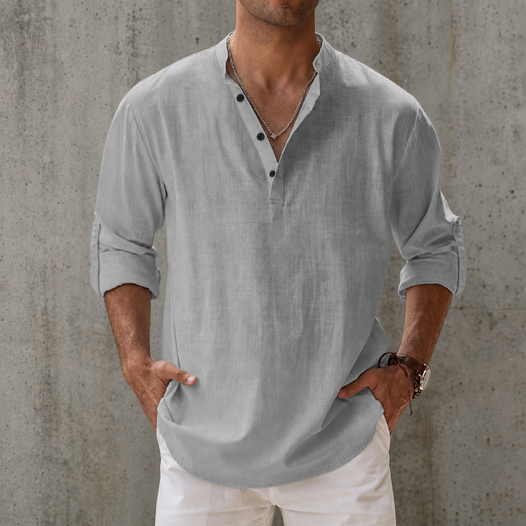 Soller Linen Henley Shirt in Gray