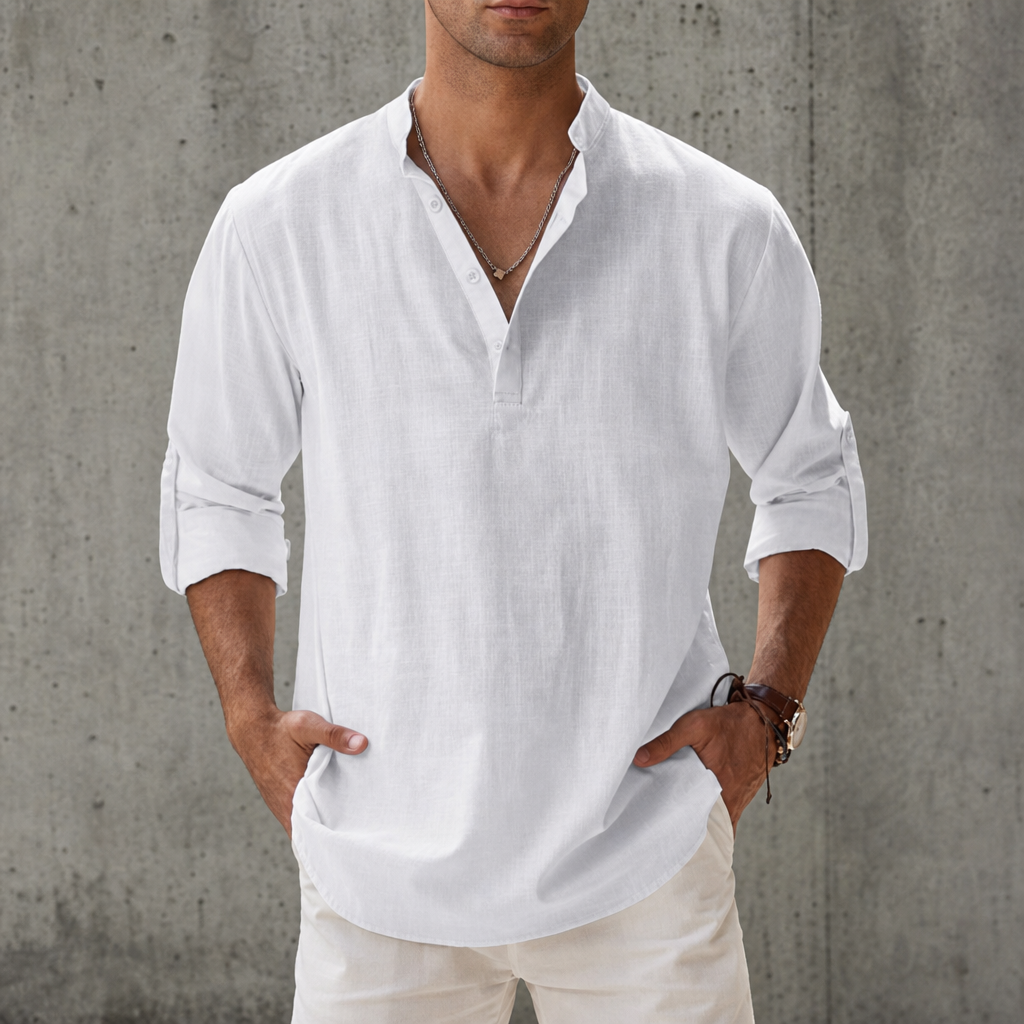 Soller Linen Henley Shirt in White