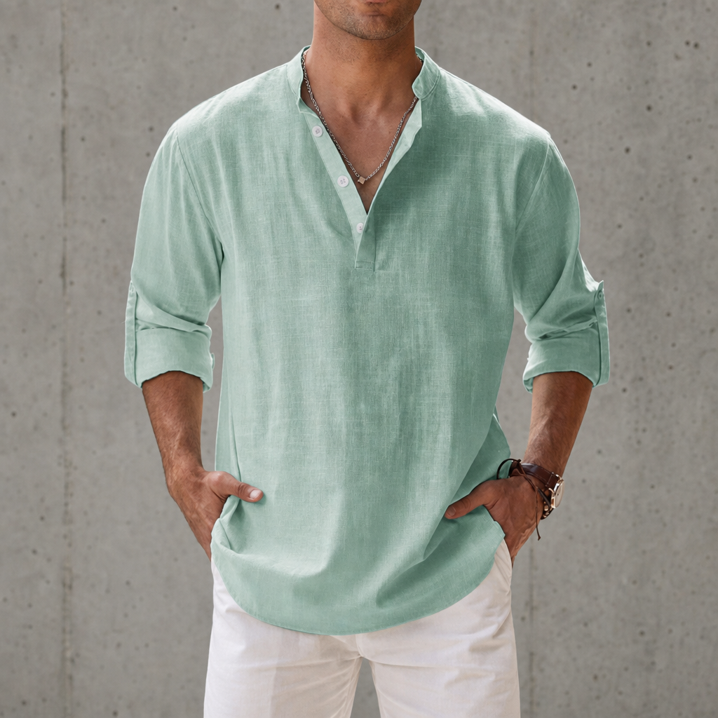 Soller Linen Henley Shirt in Green
