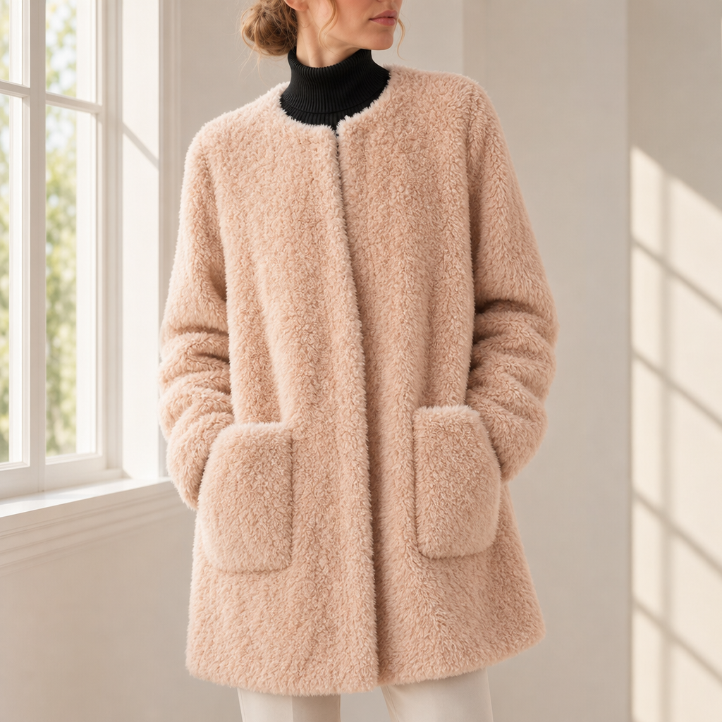 Spetses Plush Shearling Coat in Blossom Pink