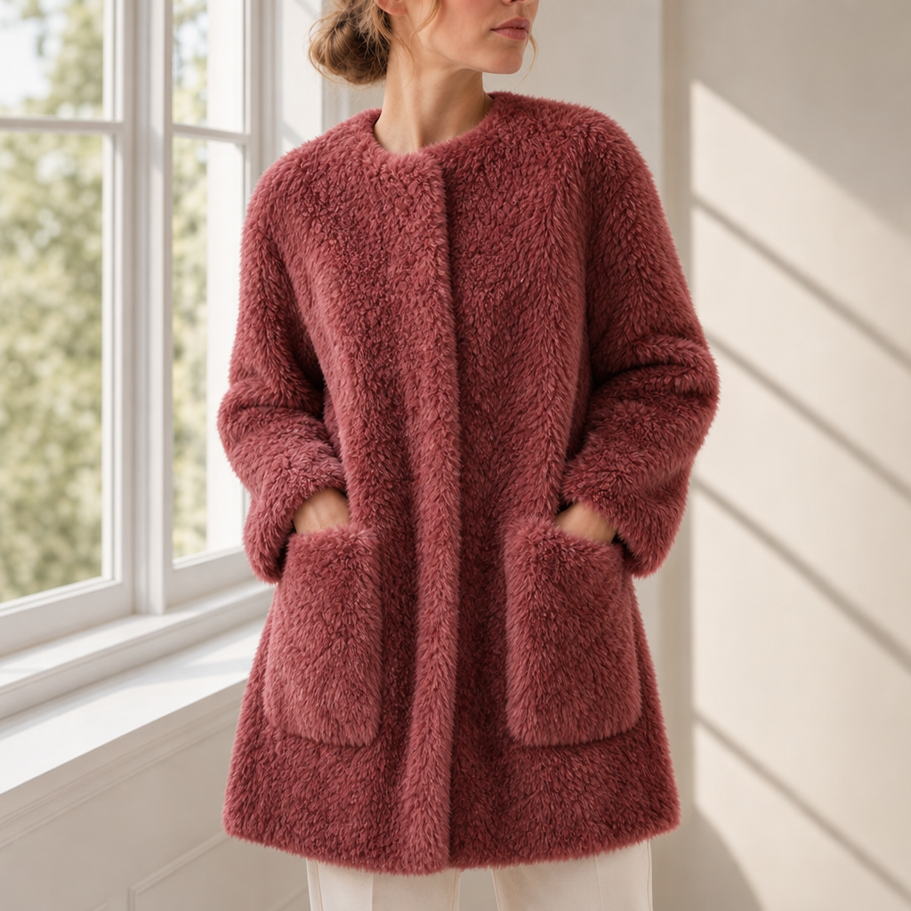 Spetses Plush Shearling Coat in Crimson Red