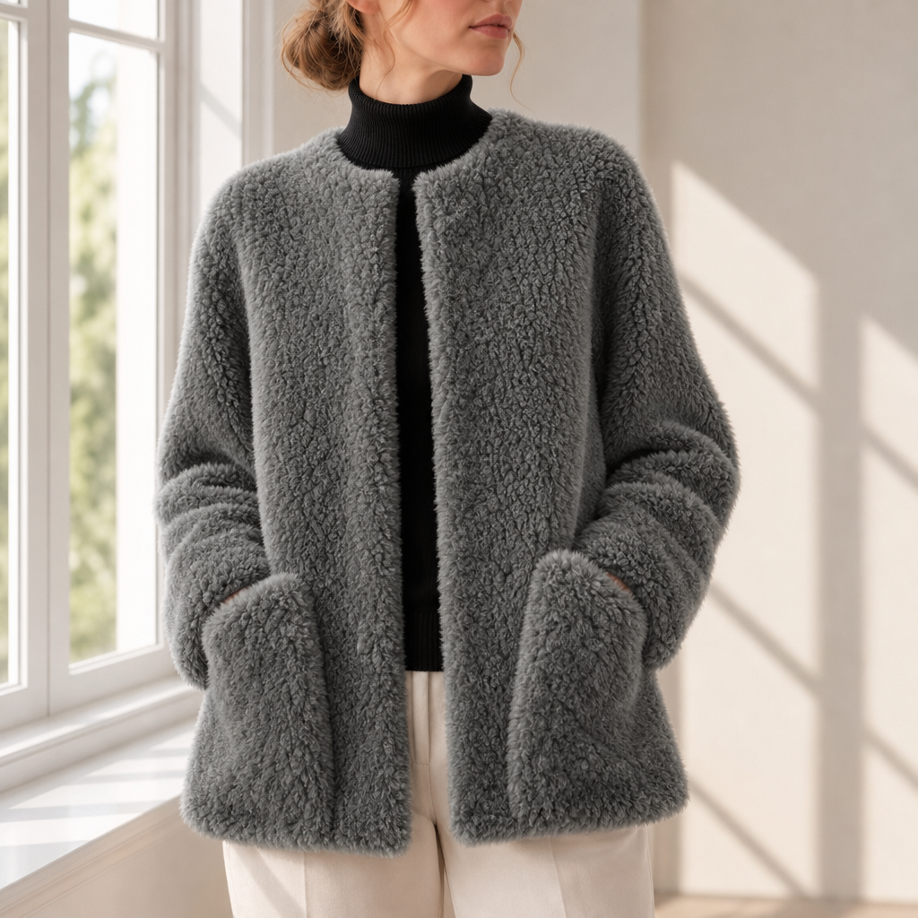 Spetses Plush Shearling Coat in Graphite Gray