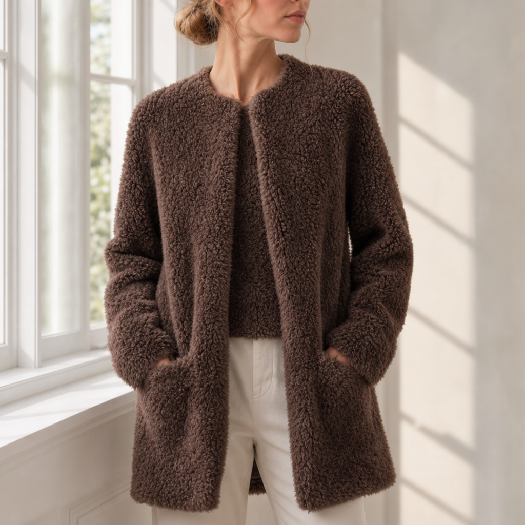 Spetses Plush Shearling Coat in Mocha Brown