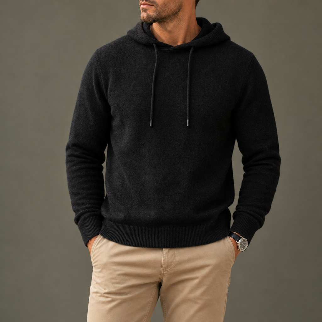 Ston Knit Pullover Hoodie in Black