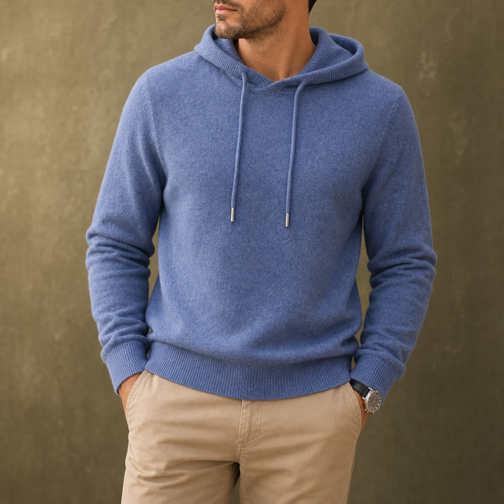 Ston Knit Pullover Hoodie in Blue