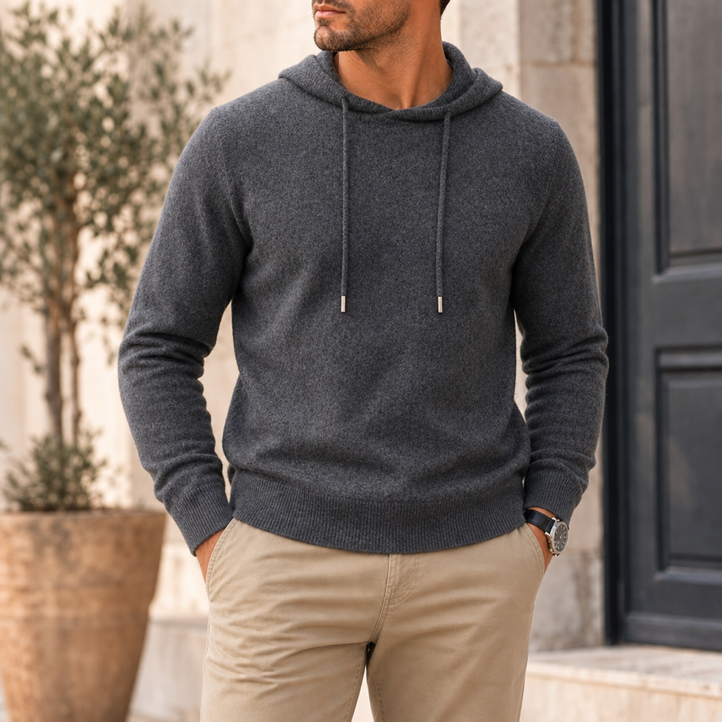 Ston Knit Pullover Hoodie in Dark Gray