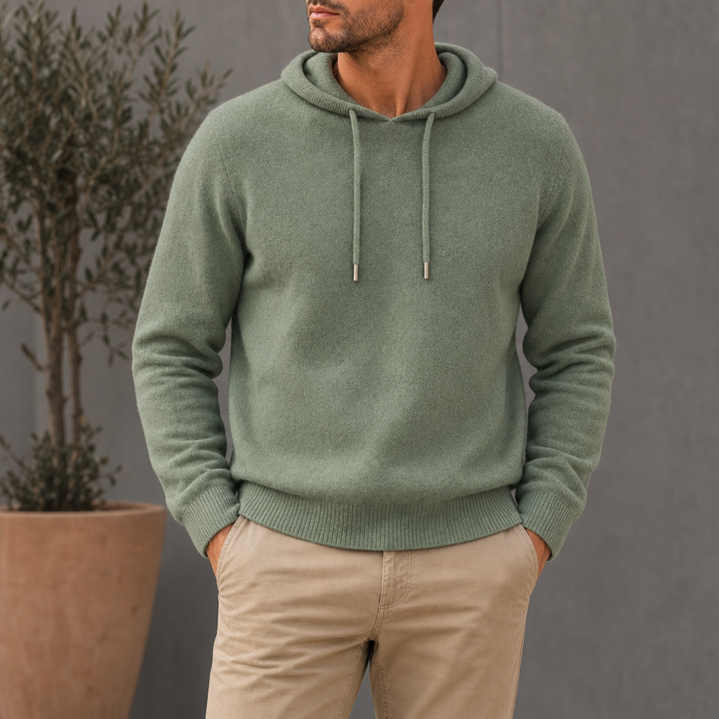 Ston Knit Pullover Hoodie in Green