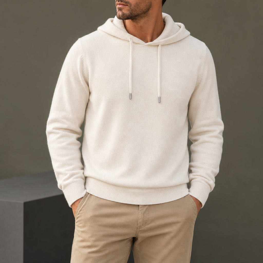 Ston Knit Pullover Hoodie in White