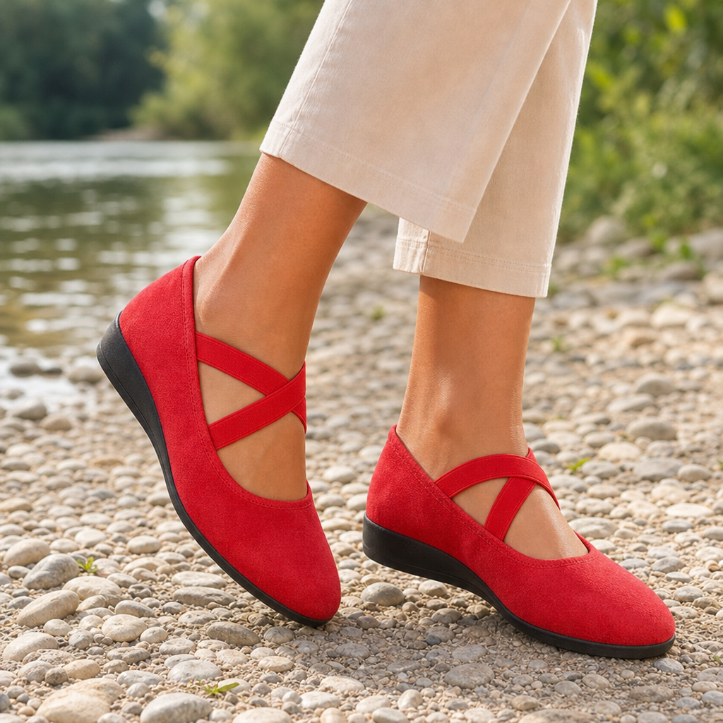 Stresa Orthopedic Cross-Strap Flats in Red