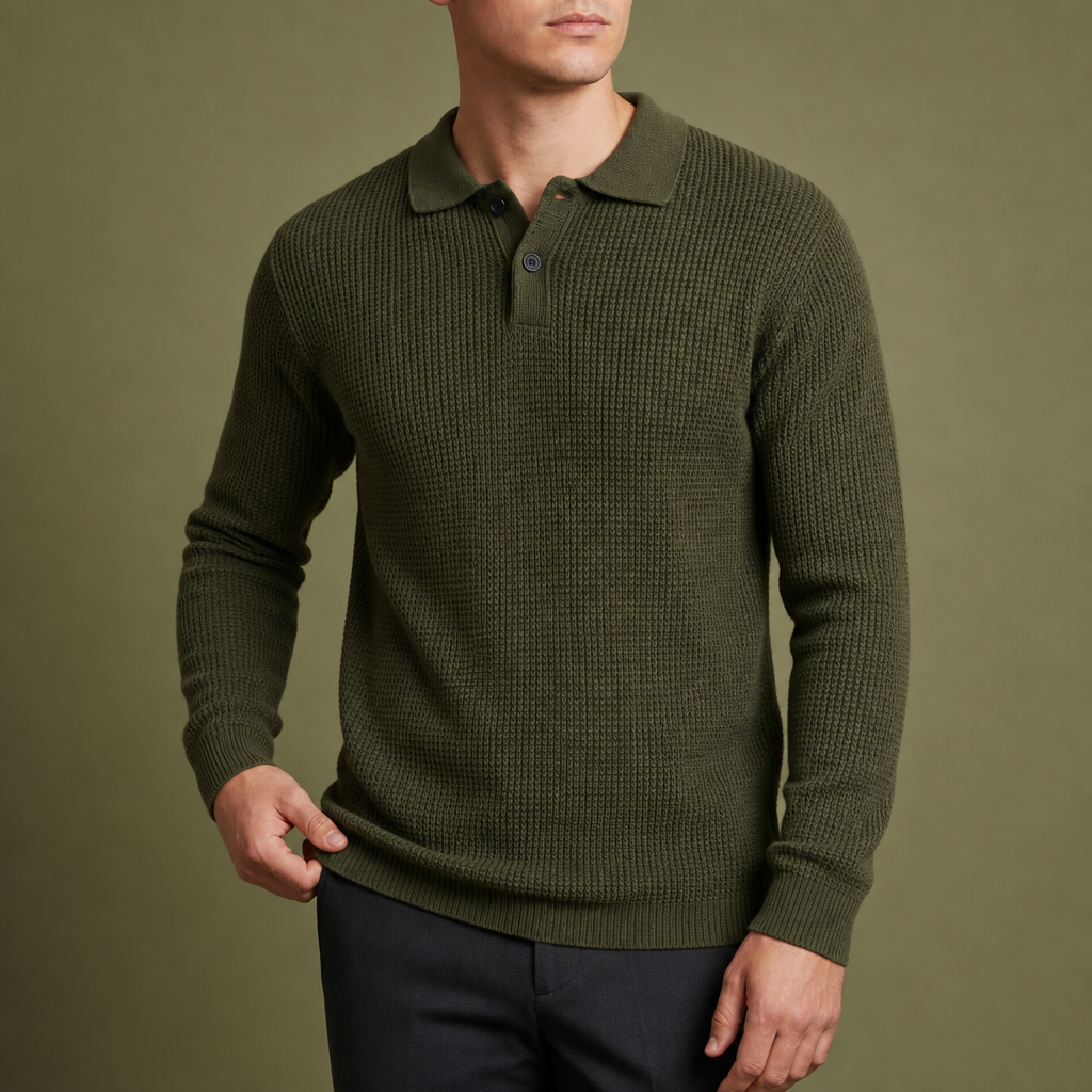 Stresa Waffle Knit Polo Sweater in Green