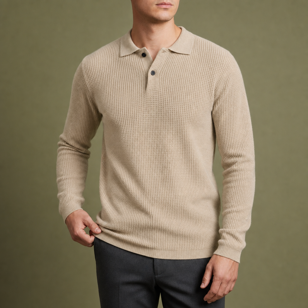 Stresa Waffle Knit Polo Sweater in Cream