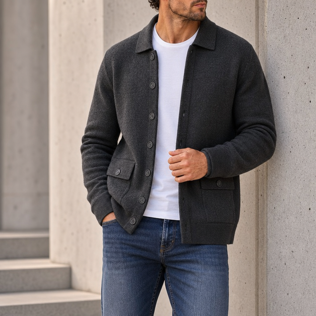 Thassos Cashmere Knit Cardigan in Black