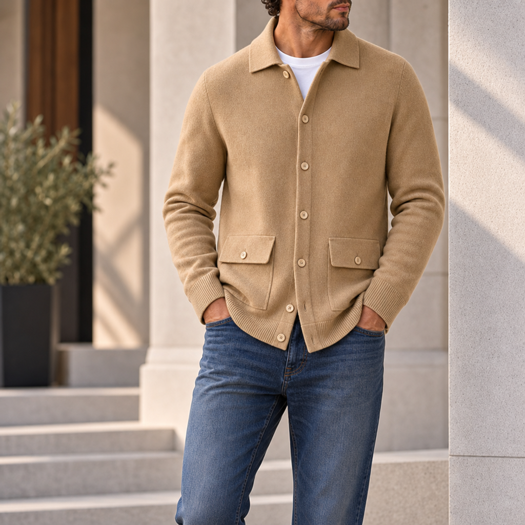 Thassos Cashmere Knit Cardigan in Camel