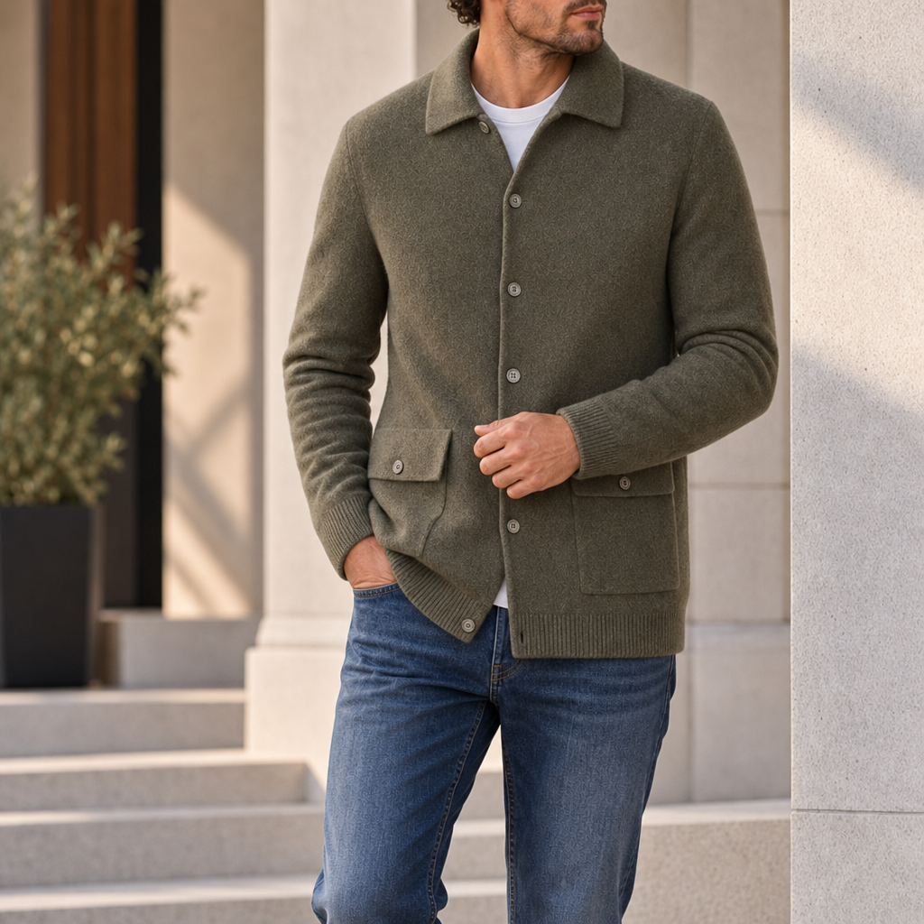 Thassos Cashmere Knit Cardigan in Green