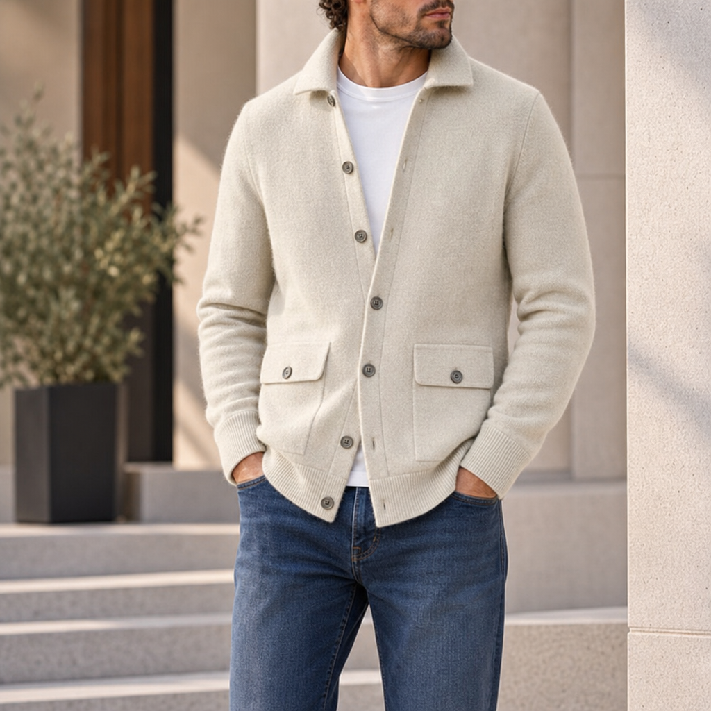 Thassos Cashmere Knit Cardigan in Ivory