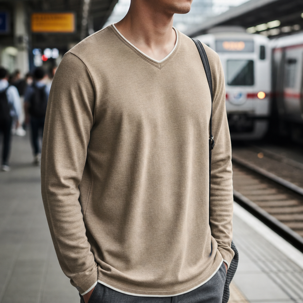 Toledo Contrast Trim V-Neck Tee in Brown