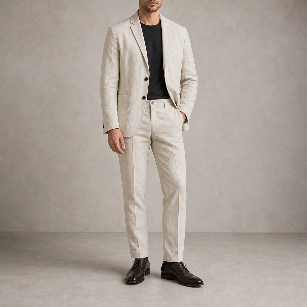 Trani Linen 2-Piece Suit Set in Beige