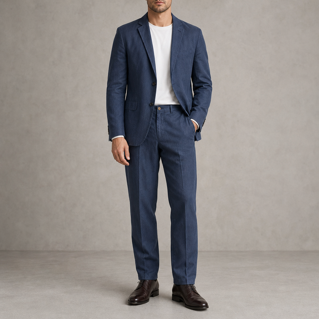 Trani Linen 2-Piece Suit Set in Dark Blue