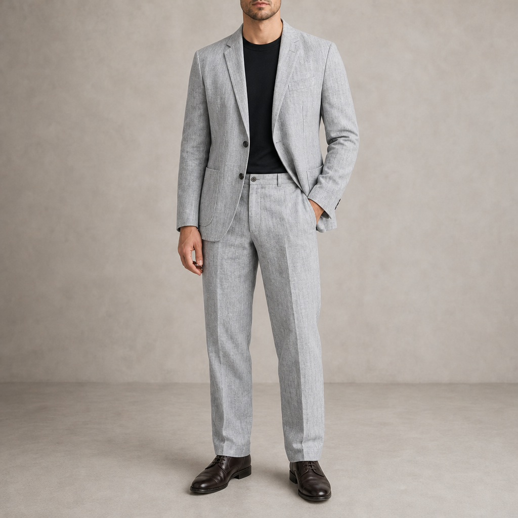 Trani Linen 2-Piece Suit Set in Gray