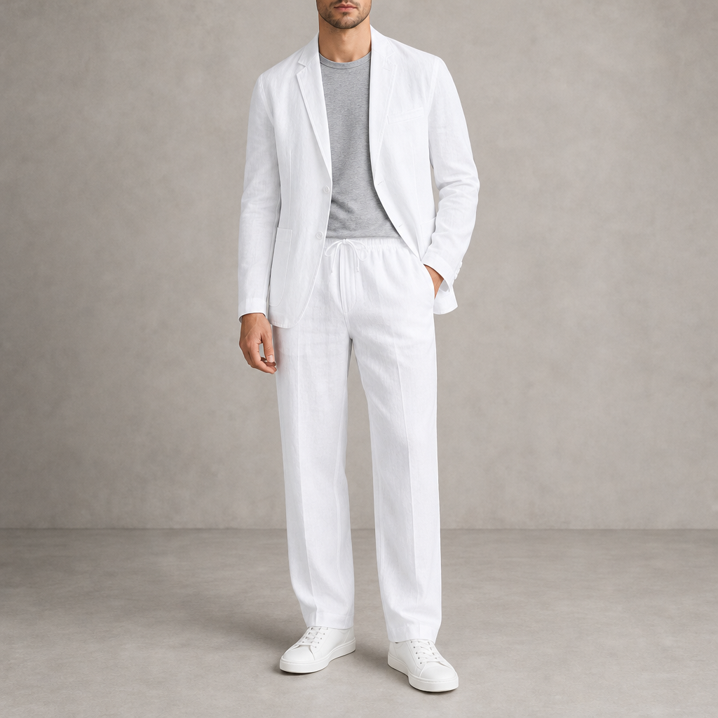 Trani Linen 2-Piece Suit Set in White