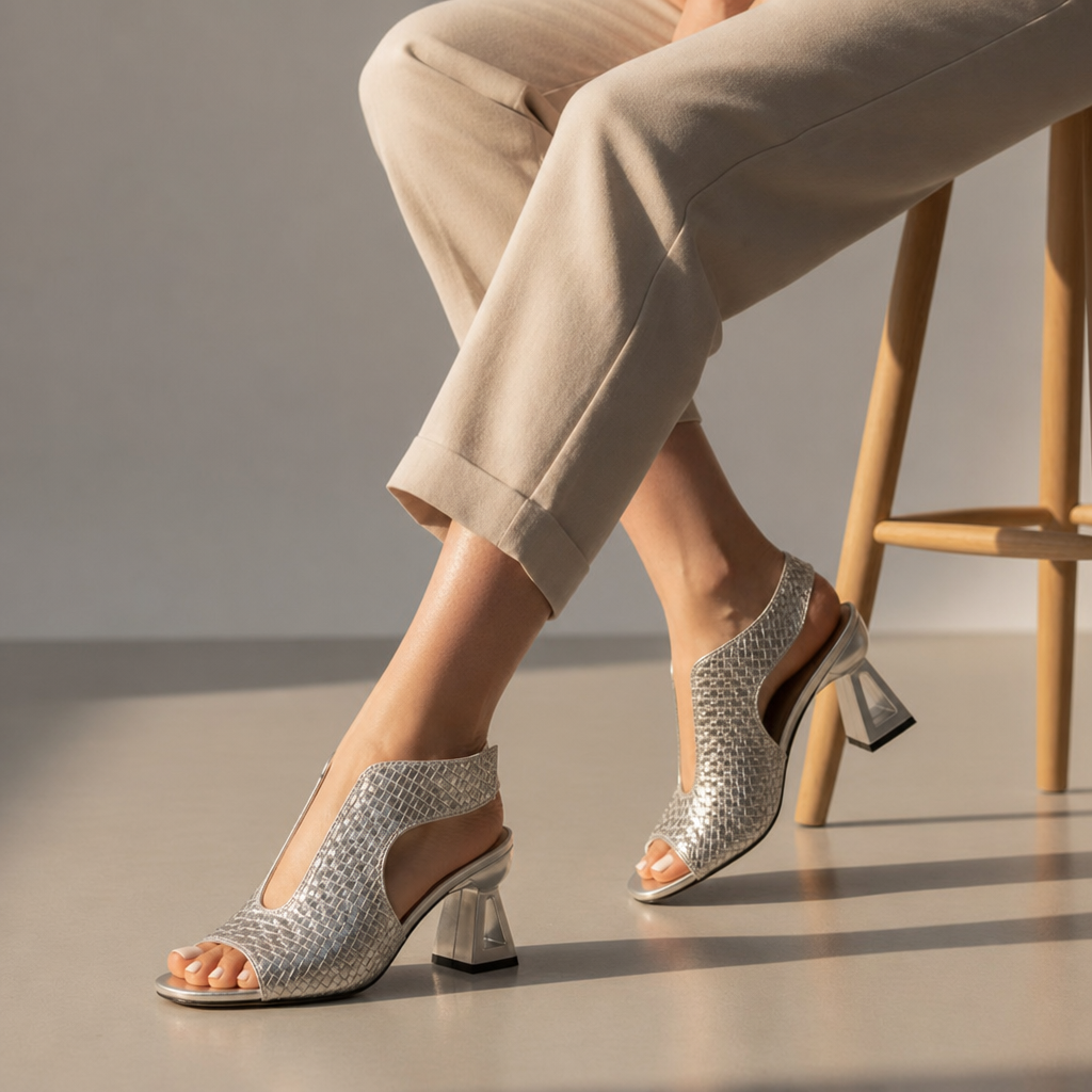 Treviso Orthopedic Woven Metallic Slingback Sandals in Silver