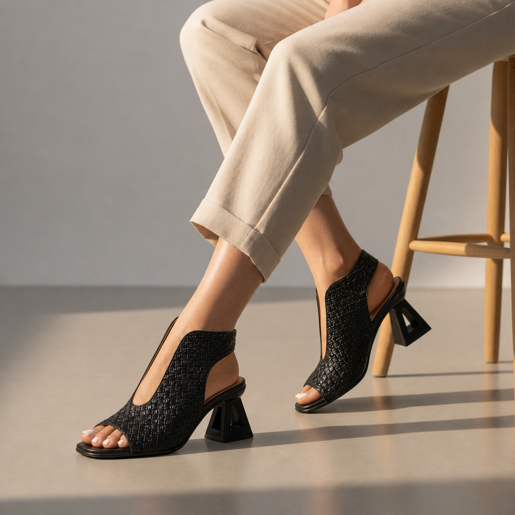 Treviso Orthopedic Woven Metallic Slingback Sandals in Black