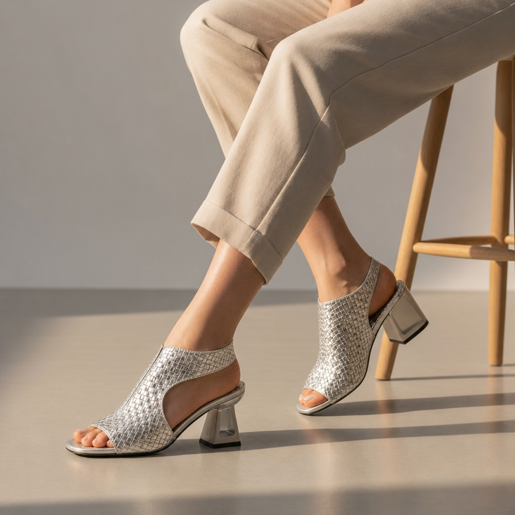 Treviso Orthopedic Woven Metallic Slingback Sandals in White