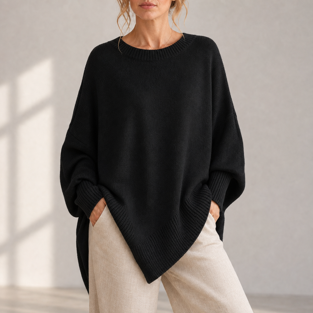 Urbino Asymmetric Oversized Knit Sweater in Black