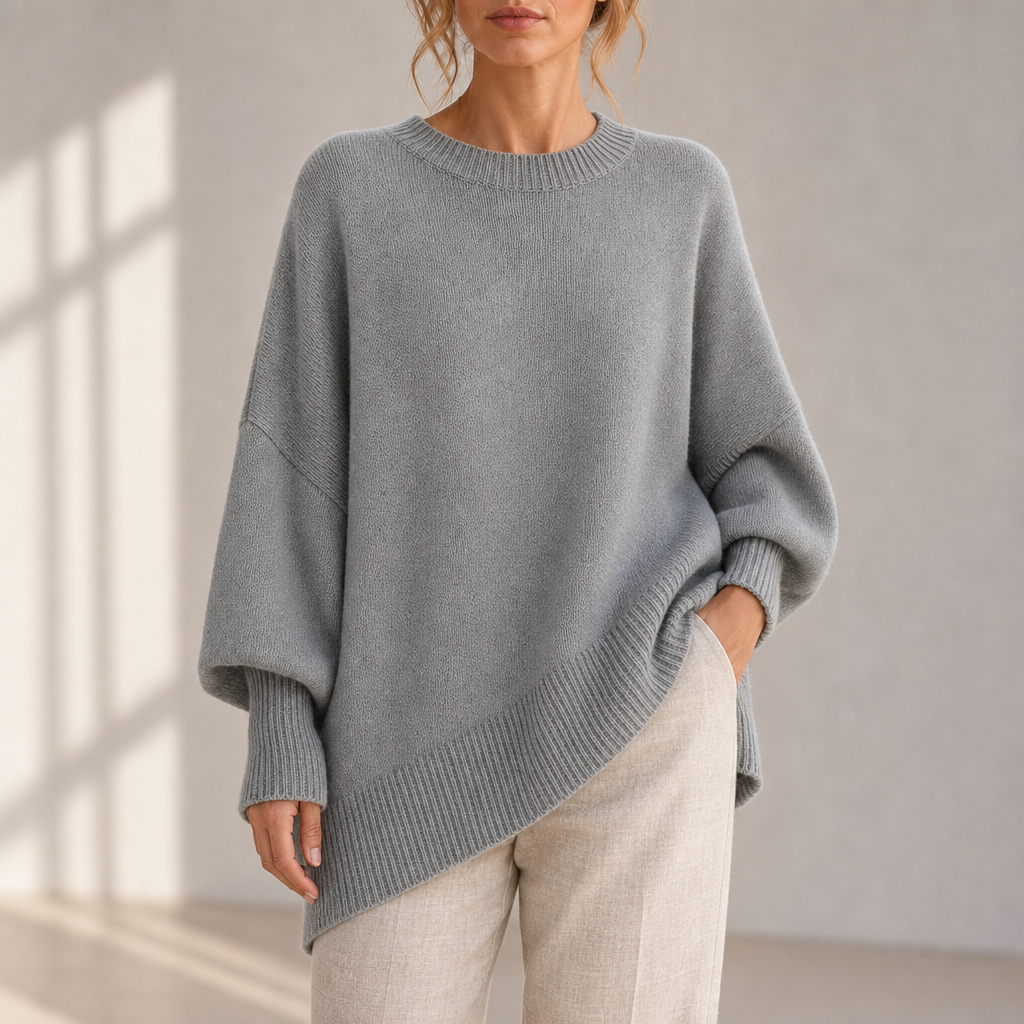 Urbino Asymmetric Oversized Knit Sweater in Gray