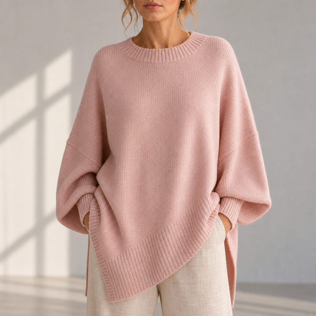 Urbino Asymmetric Oversized Knit Sweater in Pink