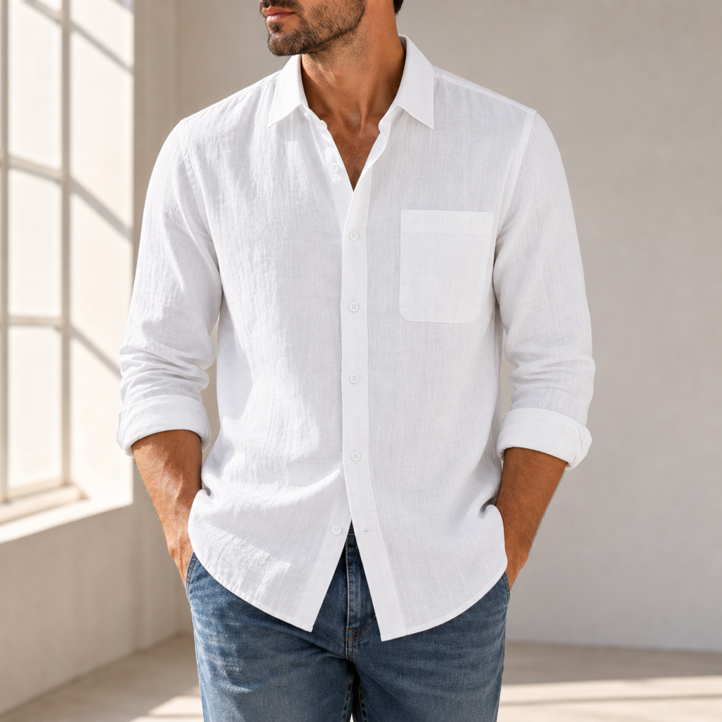 Urbino Linen Button-Up Shirt in White