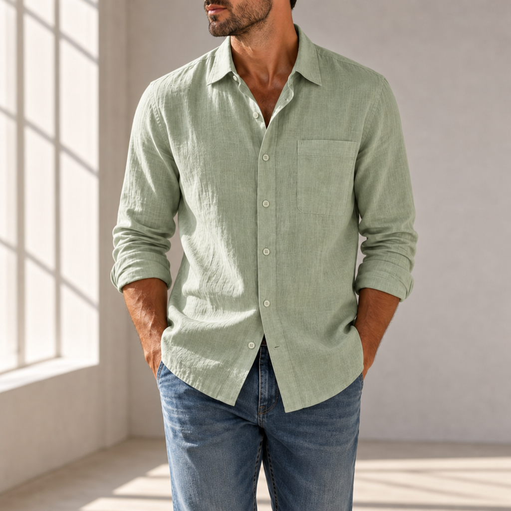 Urbino Linen Button-Up Shirt in Mint Green