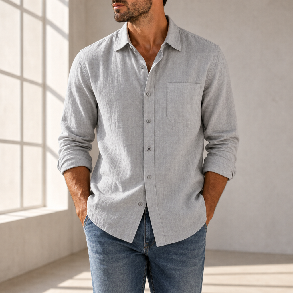 Urbino Linen Button-Up Shirt in Gray