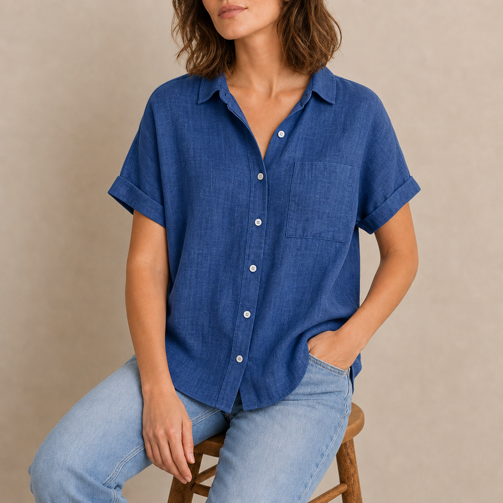 Valldemossa Linen Button-Up Shirt in Blue