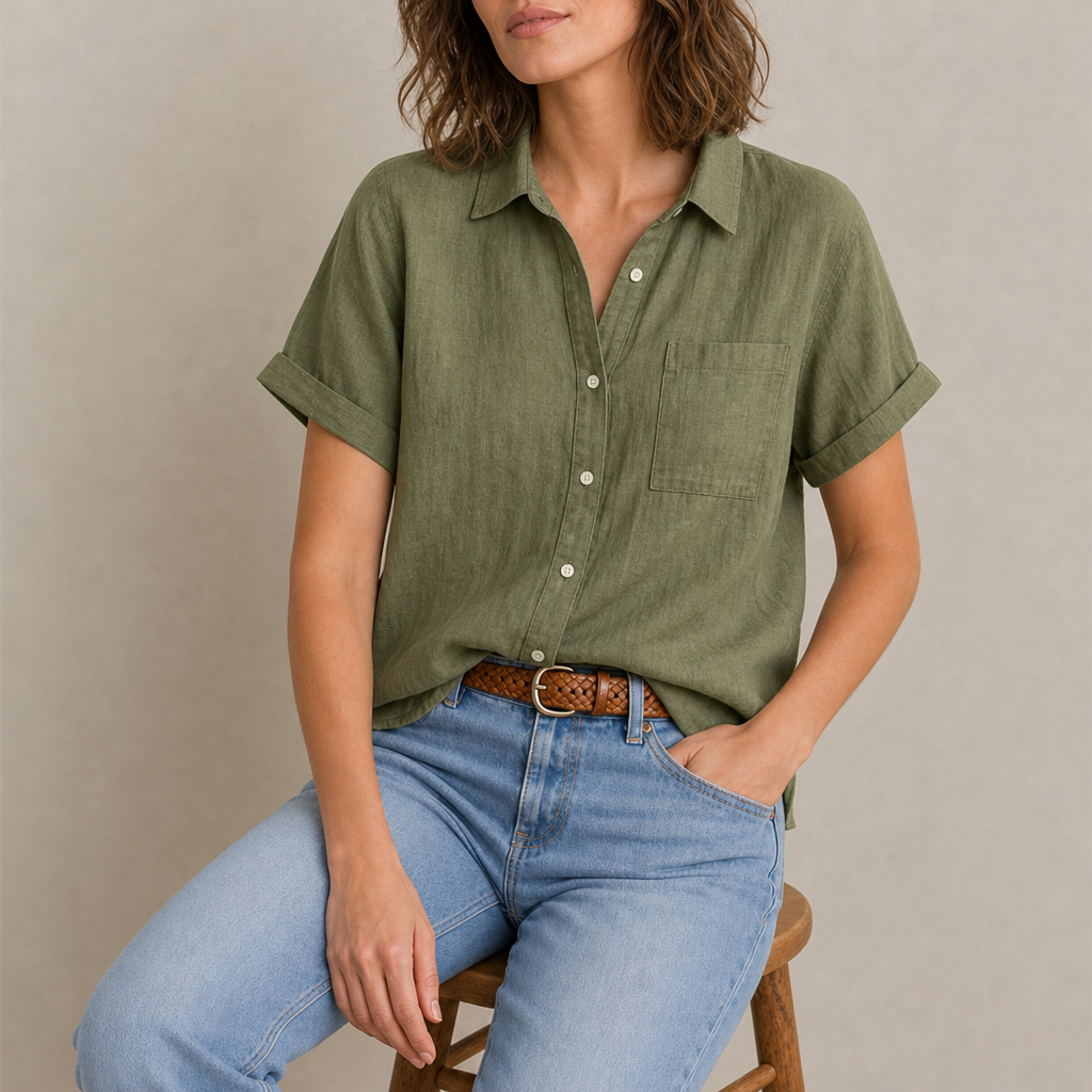 Valldemossa Linen Button-Up Shirt in Green