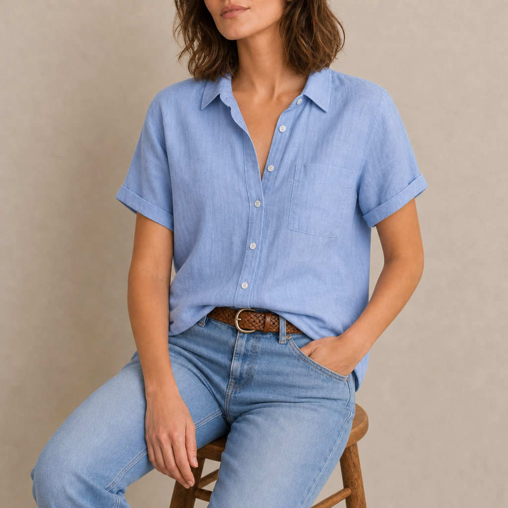 Valldemossa Linen Button-Up Shirt in Light Blue