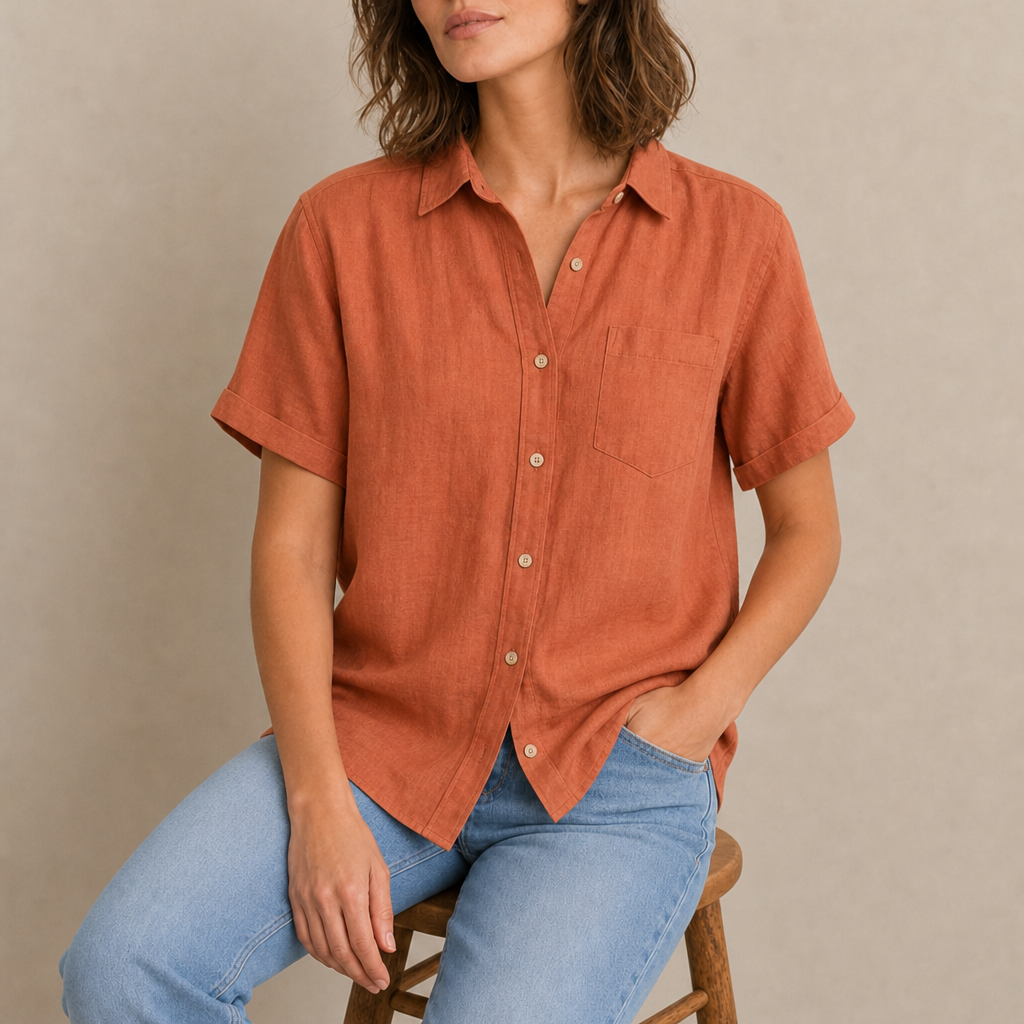 Valldemossa Linen Button-Up Shirt in Orange