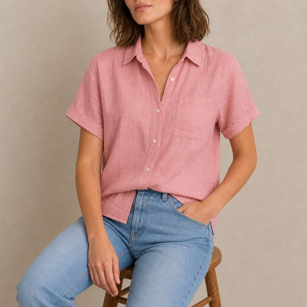 Valldemossa Linen Button-Up Shirt in Pink
