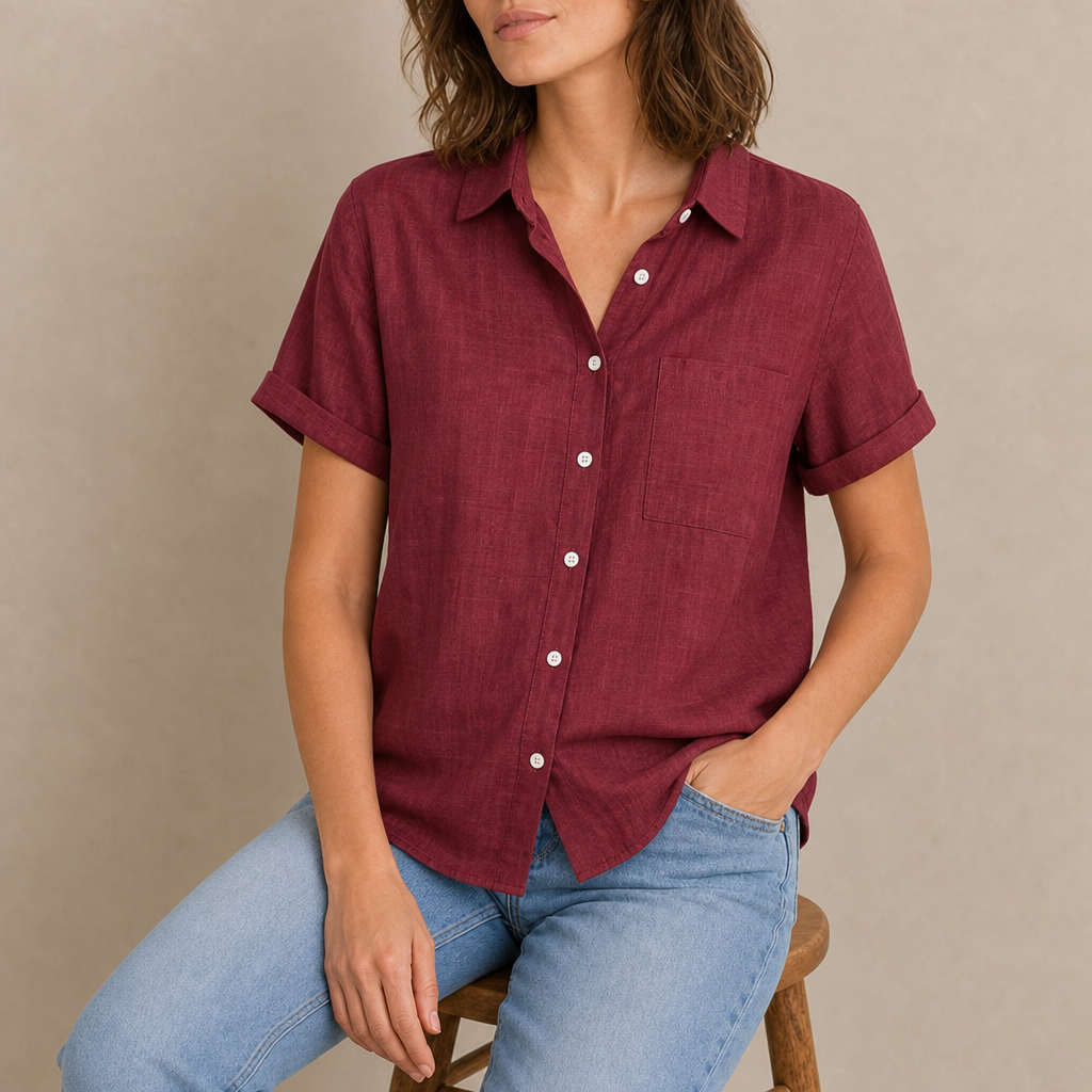 Valldemossa Linen Button-Up Shirt in Red