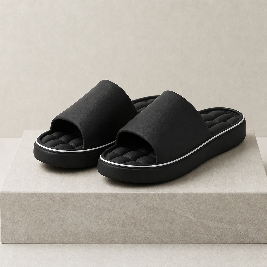 Valletta Cushioned Platform Slides in Black