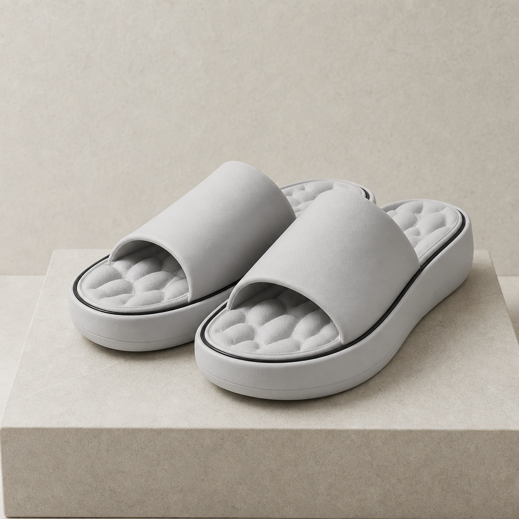 Valletta Cushioned Platform Slides in Light Gray