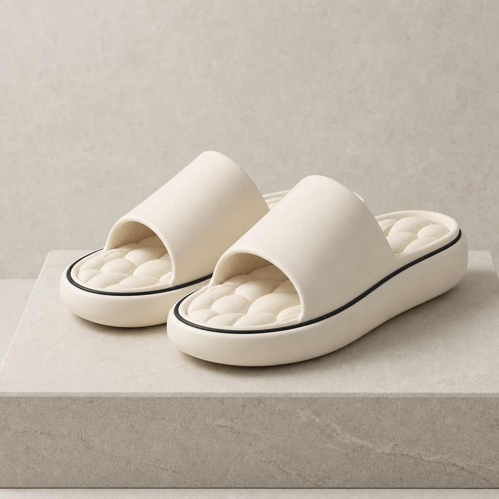 Valletta Cushioned Platform Slides in Beige