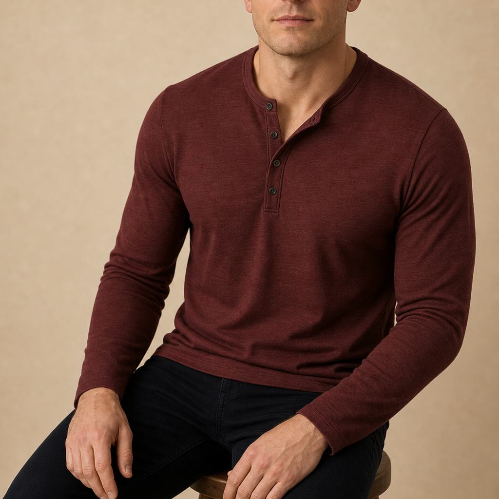 Verona Slim Fit Henley Shirt in Wine Red
