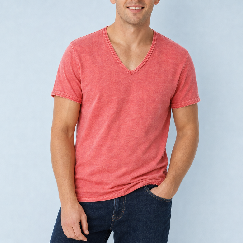 Vieste Deep V-Neck Tee in Red