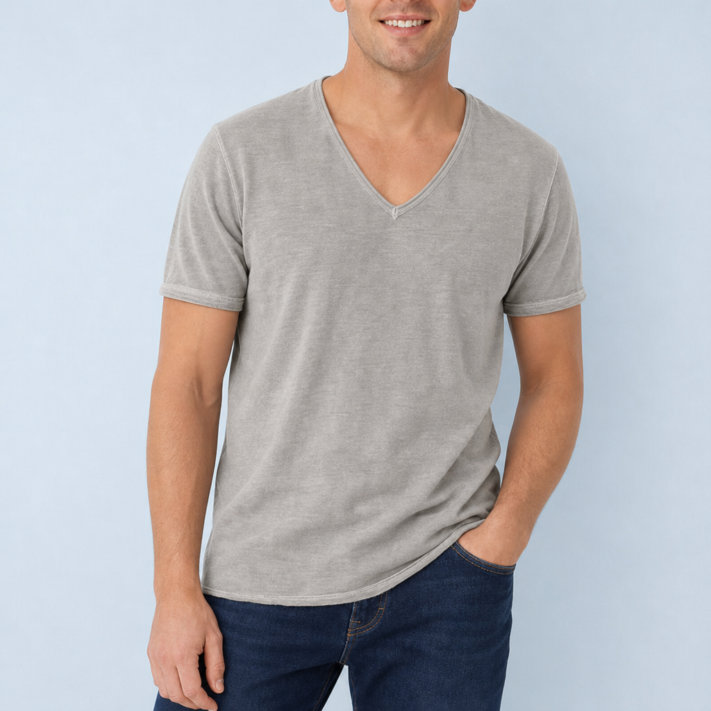 Vieste Deep V-Neck Tee in Gray