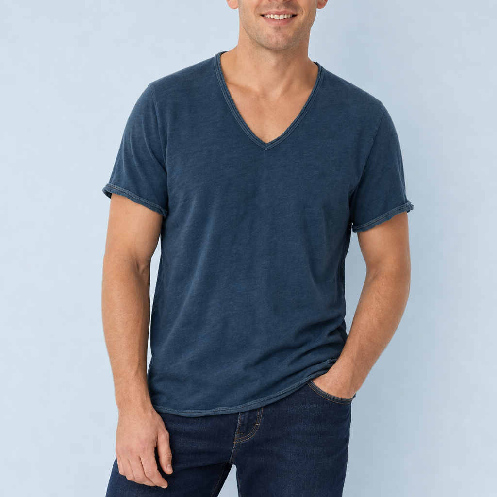 Vieste Deep V-Neck Tee in Blue