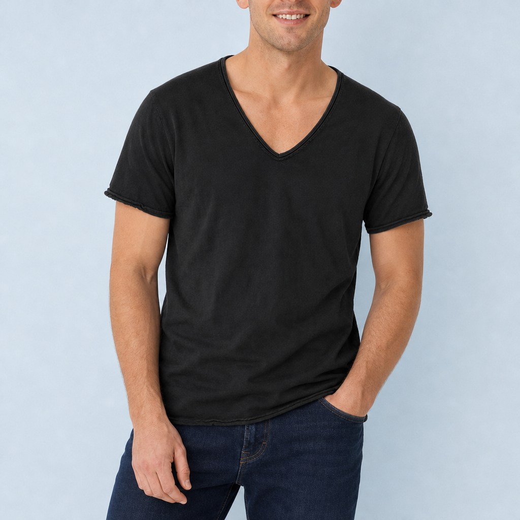 Vieste Deep V-Neck Tee in Black